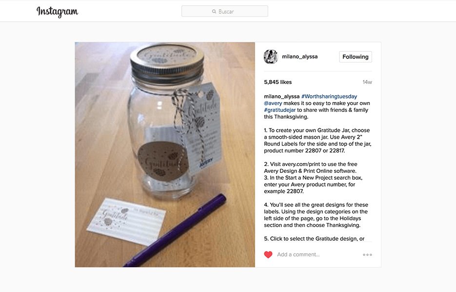 Avery products being used in a Alyssa Milano Instagram Post