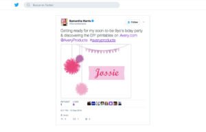 Avery products being used in a Samantha Harris Twitter Post