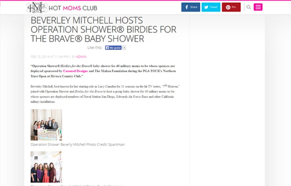 Beverly Mitchel using Carousel Desing products in a Hot Moms Club Blog Article