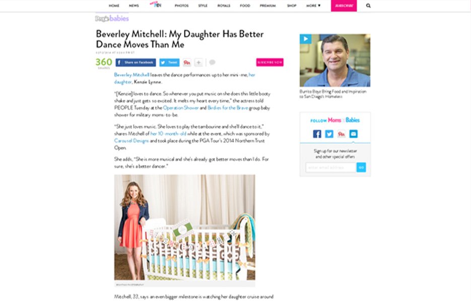 Beverly Mitchel using Carousel Desing products in a People BabiesBlog Article