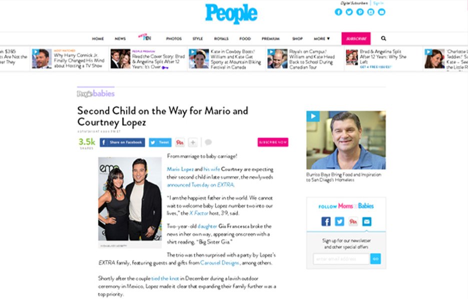 The Lopez Family using Carousel Desing products in a People Magazine Blog Article
