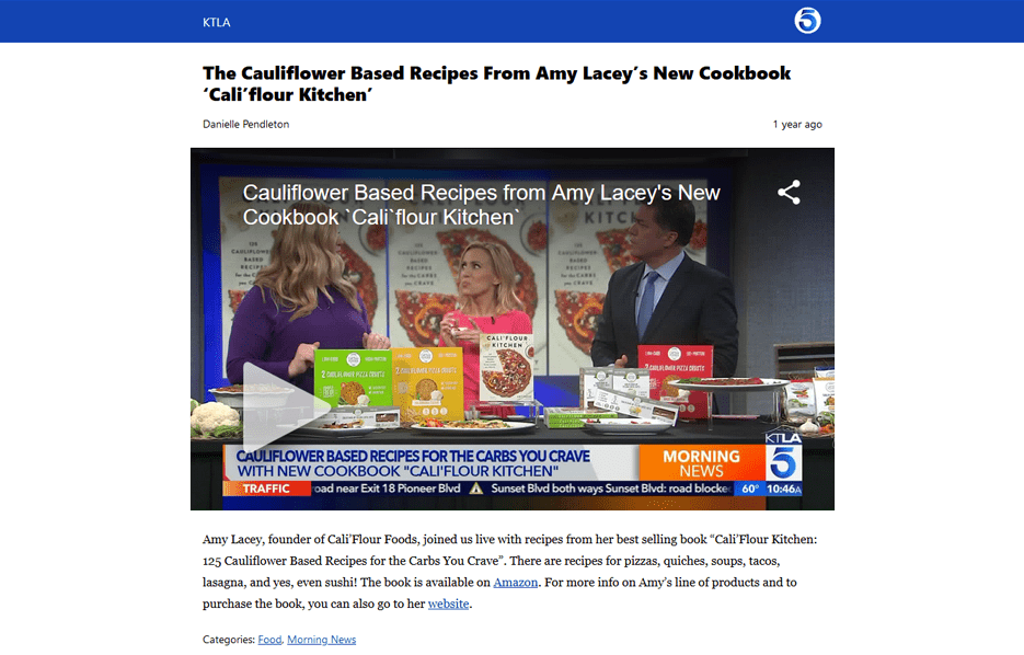 Cali'Flour Foods in a KTLA News Article and blog