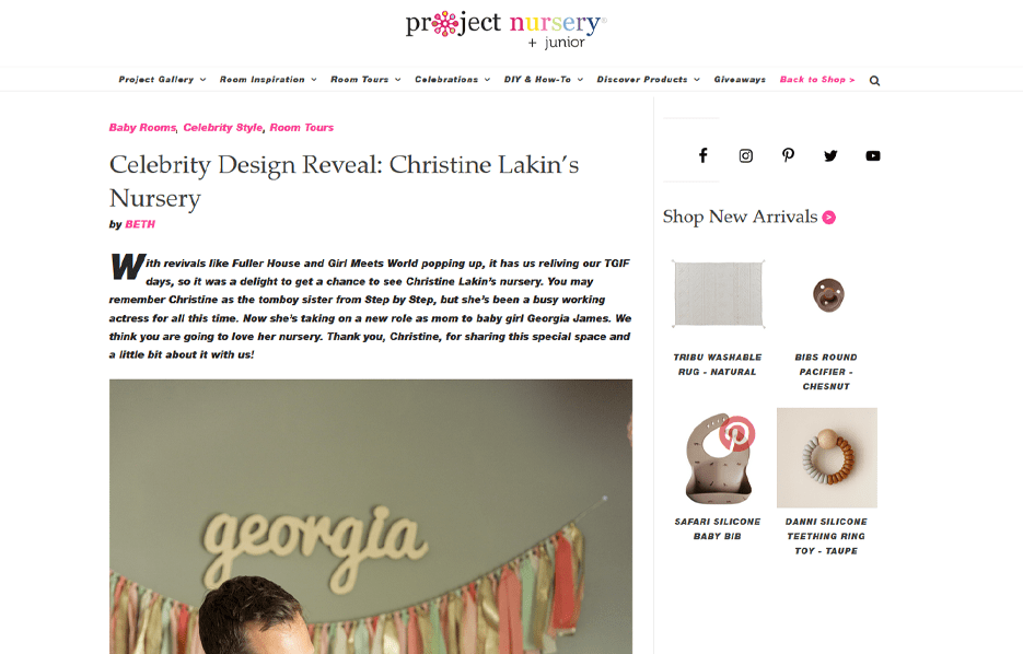 Celebrity Christine Lakin using evolur products in a Project Nursery Blog Article