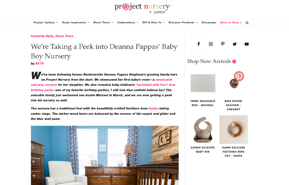 Celebrity DeAnna Stagliano using evolur products in a Project Nursery Blog Article