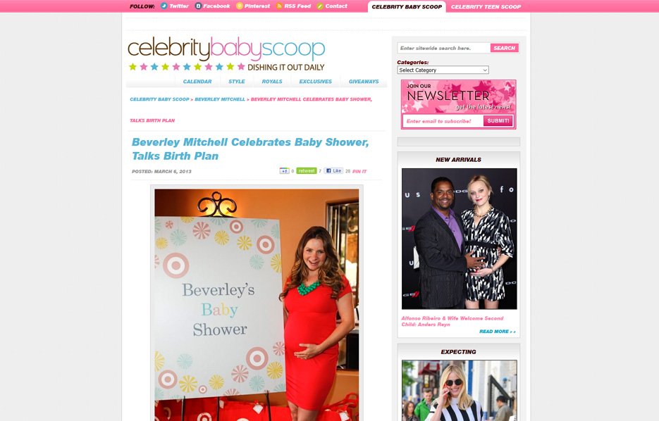 Beverly Mitchell using Mabel's labels products in a Celebrity Baby Scoop Blog Article