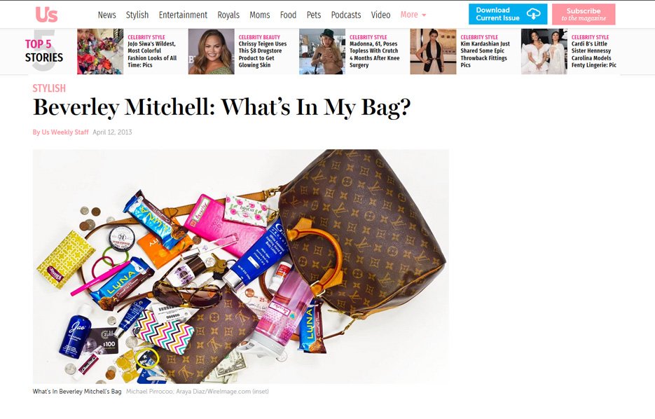 Beverly Mitchell using Mabel's labels products in a Us Magazine Article