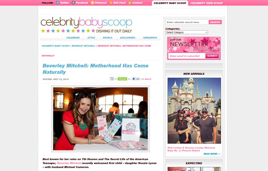 Beverly Mitchell using Mabel's labels products in a Celebrity Baby Scoop Blog Article