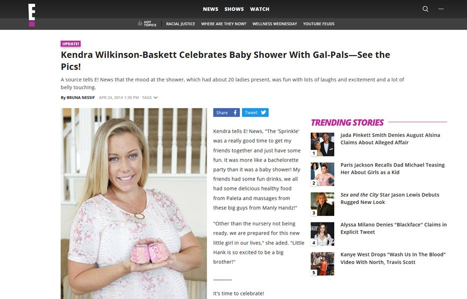 Kendra Wilkinson using Mabel's labels products in a E! News Blog Article