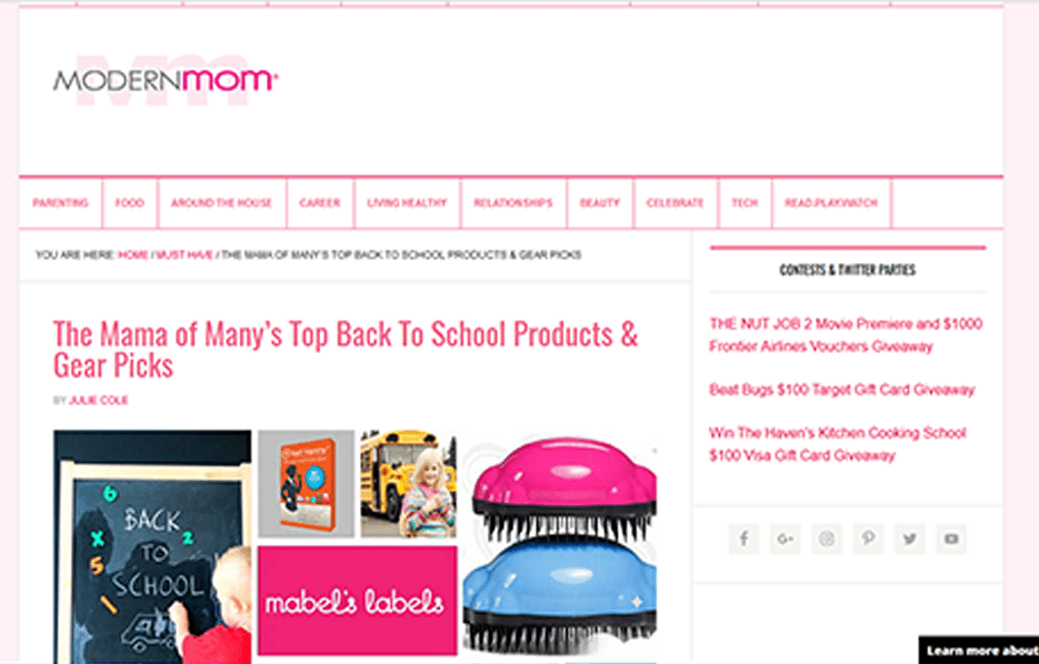 Mabel's labels products in a Modern Mom Blog Article