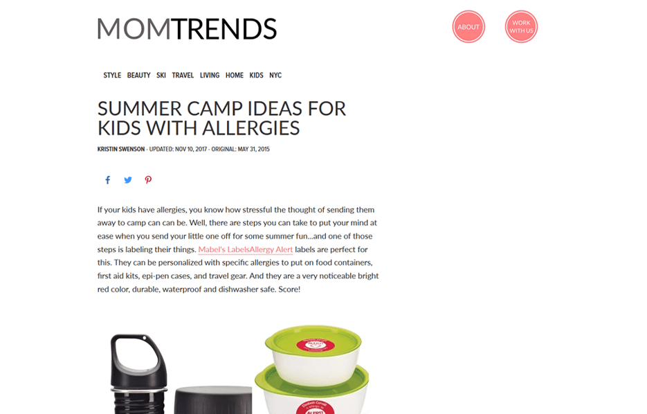 Mabel's labels products in a Mom Trends Blog Article