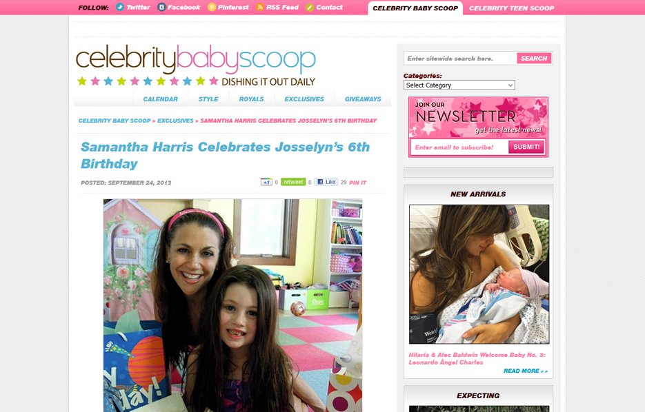 Samantha Harris using Posh Mommy products in a Celebrity Baby Scoop Blog Article