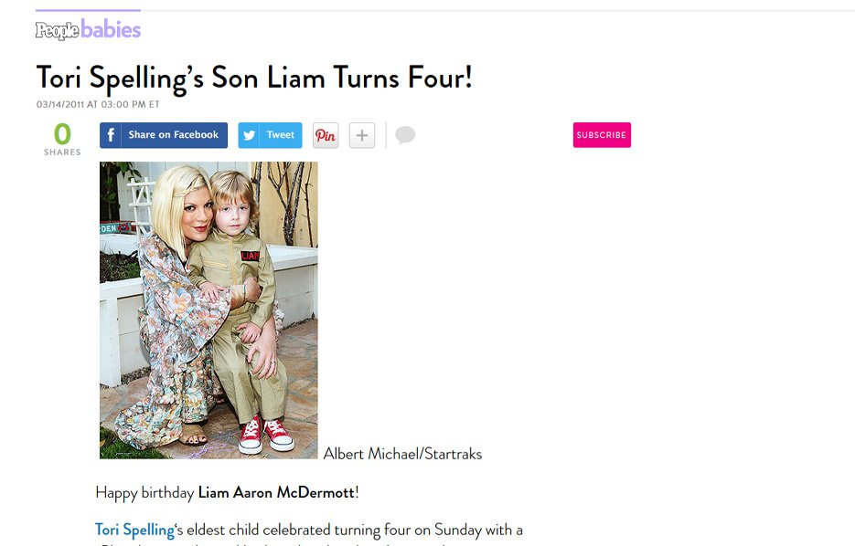 Tori Spelling using Posh Mommy products in a PeopleBabies Blog Article