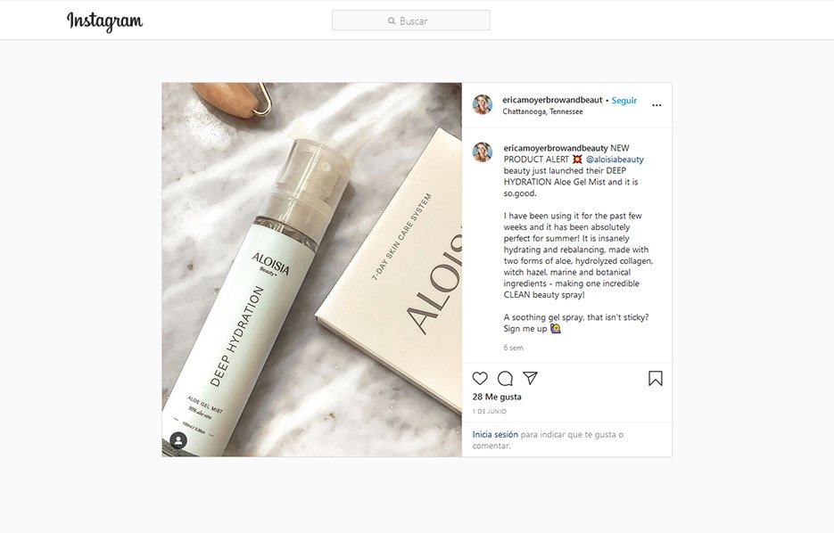Erica Moyer Brown and Beaut mentioning Aloisia Beauty in a instagram post