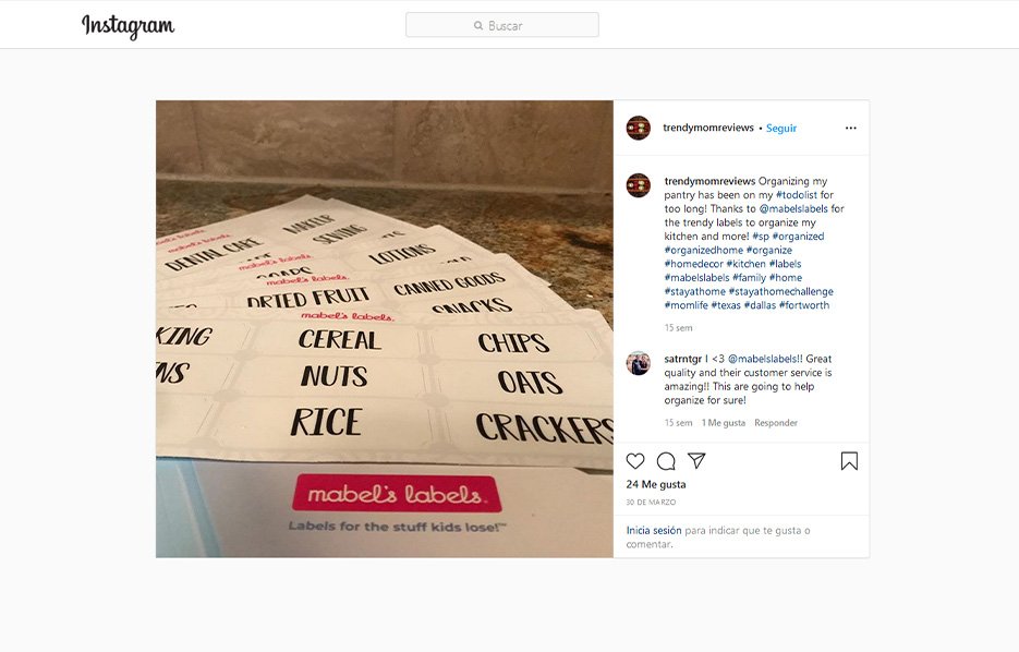 Trendy mom reviews mentioning Mabel´s Labels in a Instagram Post