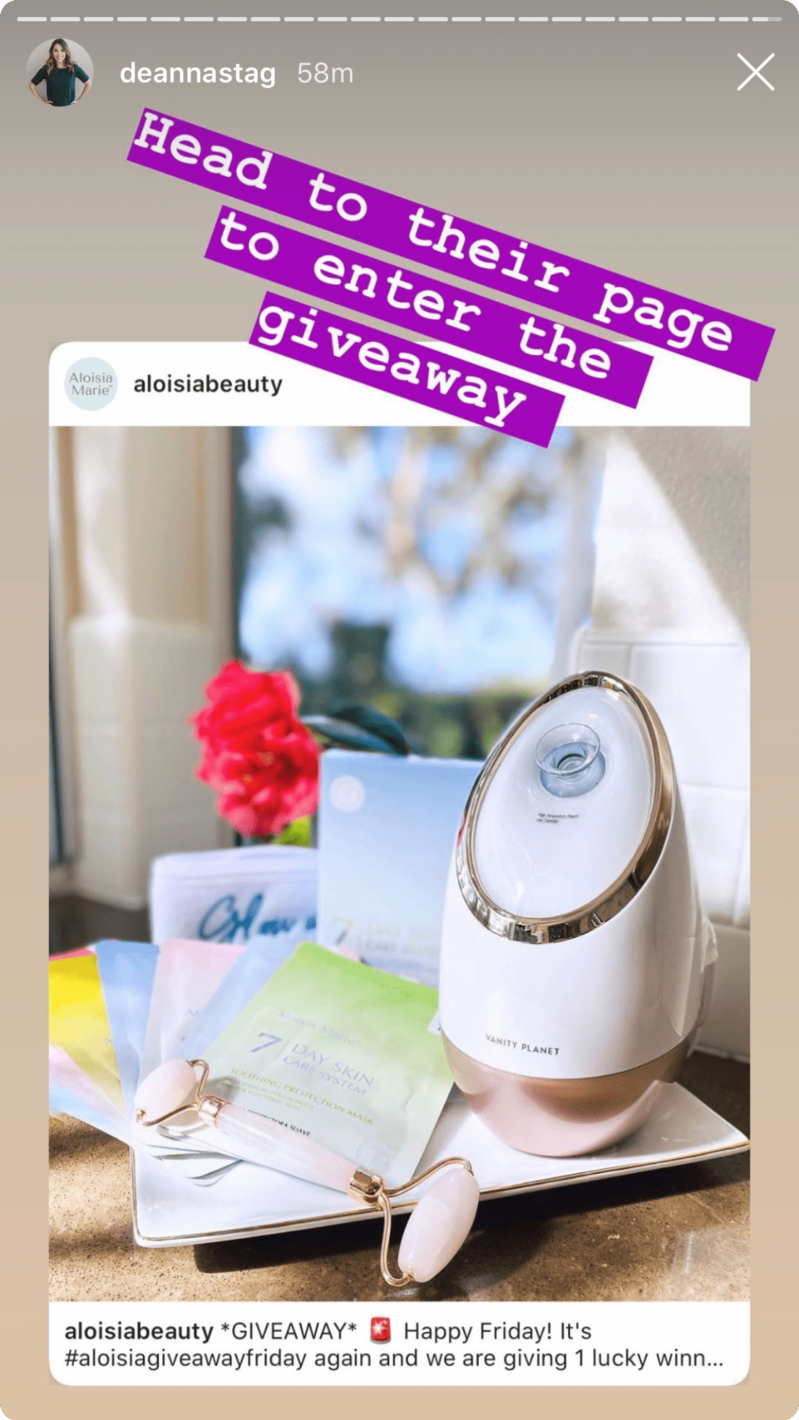 DeAnna Stagliano mentioning Aloisa Beauty in her Instagram Stories