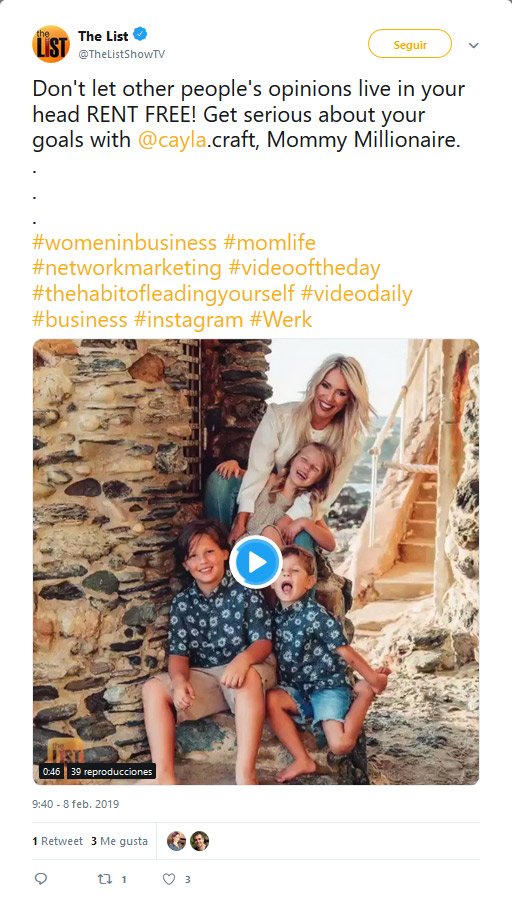 The List Show mentioning Cayla Craft, Mommy Millionaire, in a Twitter Post